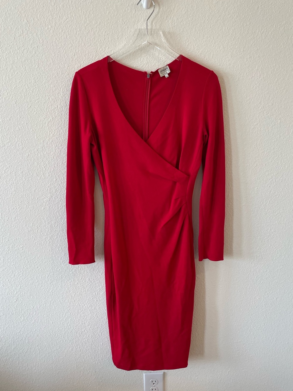 Armani Collezioni Vintage Red Long-Sleeve Wrap Sheath Dress